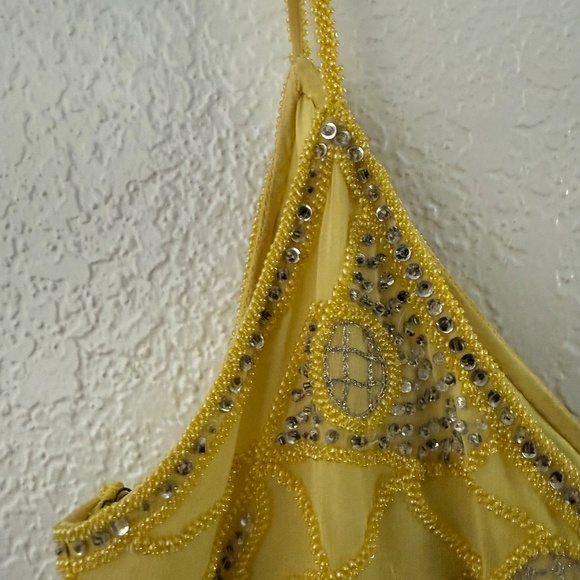ESCADA Vintage Yellow Silk hand beaded Strappy Couture Top Size 38 - Picture 4 of 15